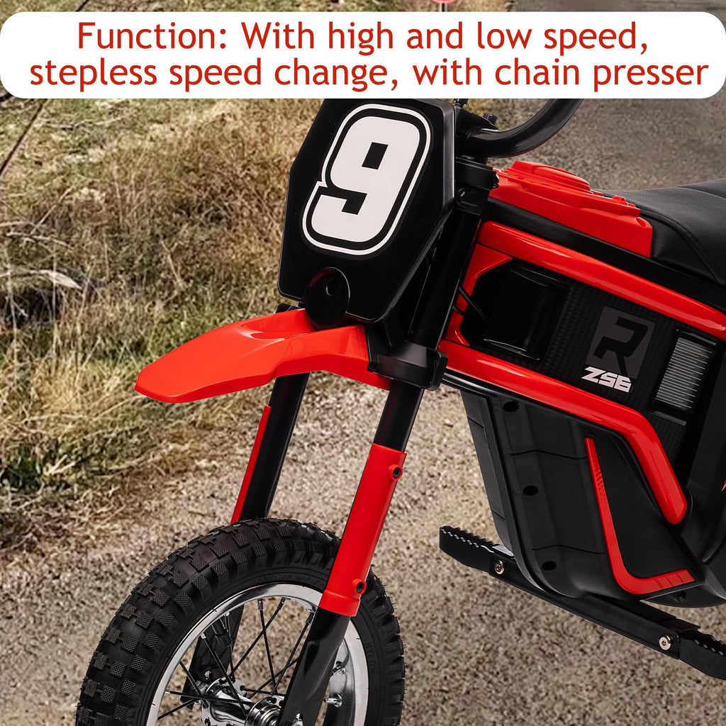 TROPOW 24 Volt Ride On Toys for Boys,Electric Dirt Bike for Kids - 350W Ride On Motorcycle, Ages 5+, Up to 14.29 MPH, 2-Speed Modes, Max Weight 135 Lbs, Red2#