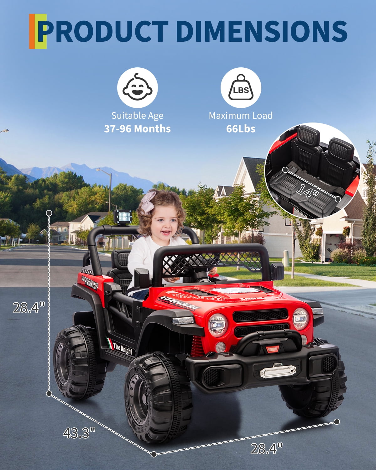 12V Kids Ride-On Truck – Dual 550W Motors, Remote Control, 3-Speed up to 6MPH, Spring Suspension, LED Lights, Music, Safety Belt, Storage – Electric Toy Car for Kids Ages 2-8 – Rose Red