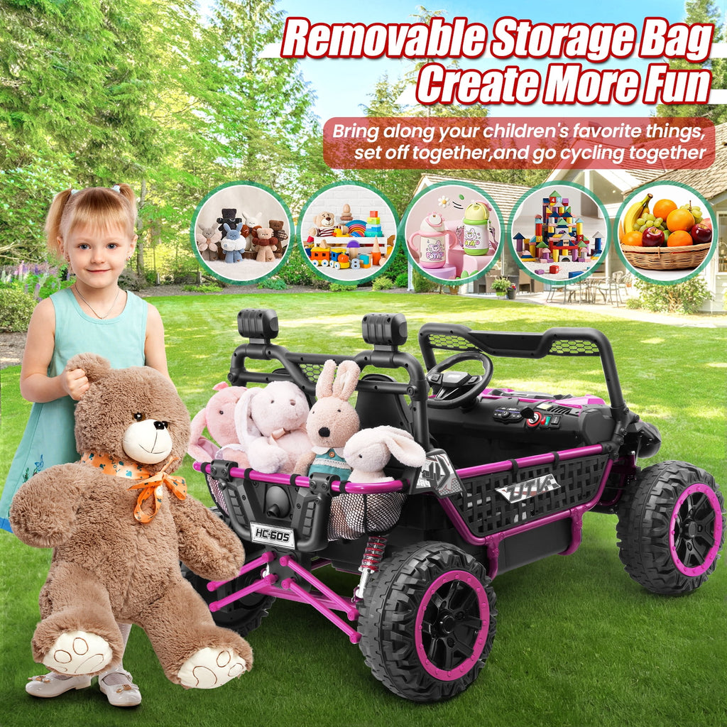 VIBESPARK XXL 24V Ride on Toys for Big Kids Ages 3-8, Key Start Metal Frame UTV with Power Display, 7AH Ride on Cars w/ 150W Motors, Bluetooth, Volume Knob, Safety Belt, Max 5mph, Pink