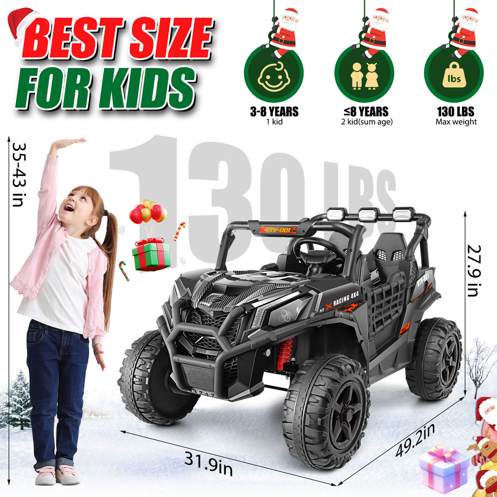 Funcid 24V Ride on Toys 4WD Ride on Cars with Remote Control, 2 XL Seater Electric Car for Kids, Power Car Wheels, UTV w/ 4*200W Motor, Bluetooth, Music, Lights, 3 Speeds, Black