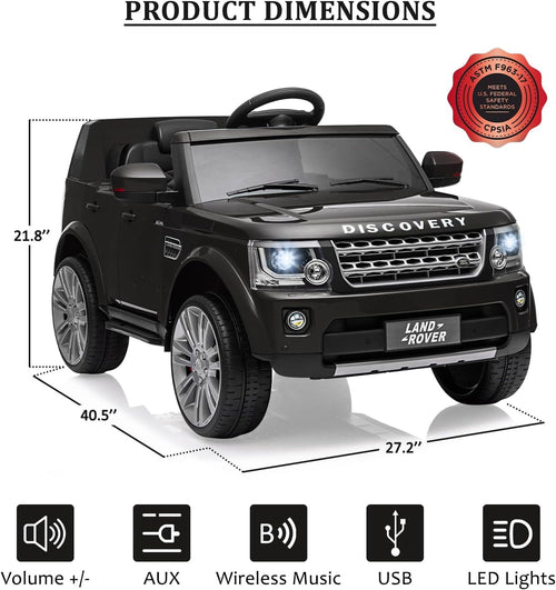 12V Licensed Land Rover Ride-On Car, 2x25W Motors, 4.5Ah Battery, 3 Speeds up to 4.5 MPH, Parent Remote, Spring Suspension, LED Lights