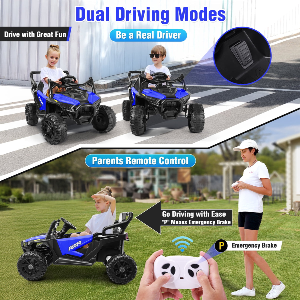 Funcid 24 Volt Ride on Toys with Remote Control & Battery Indicator, 400W Ride on UTV, Electric Car for Kids w/ Bluetooth, Music, LED Lights, Volume Adjustment Knob, 3 Speeds, Pink