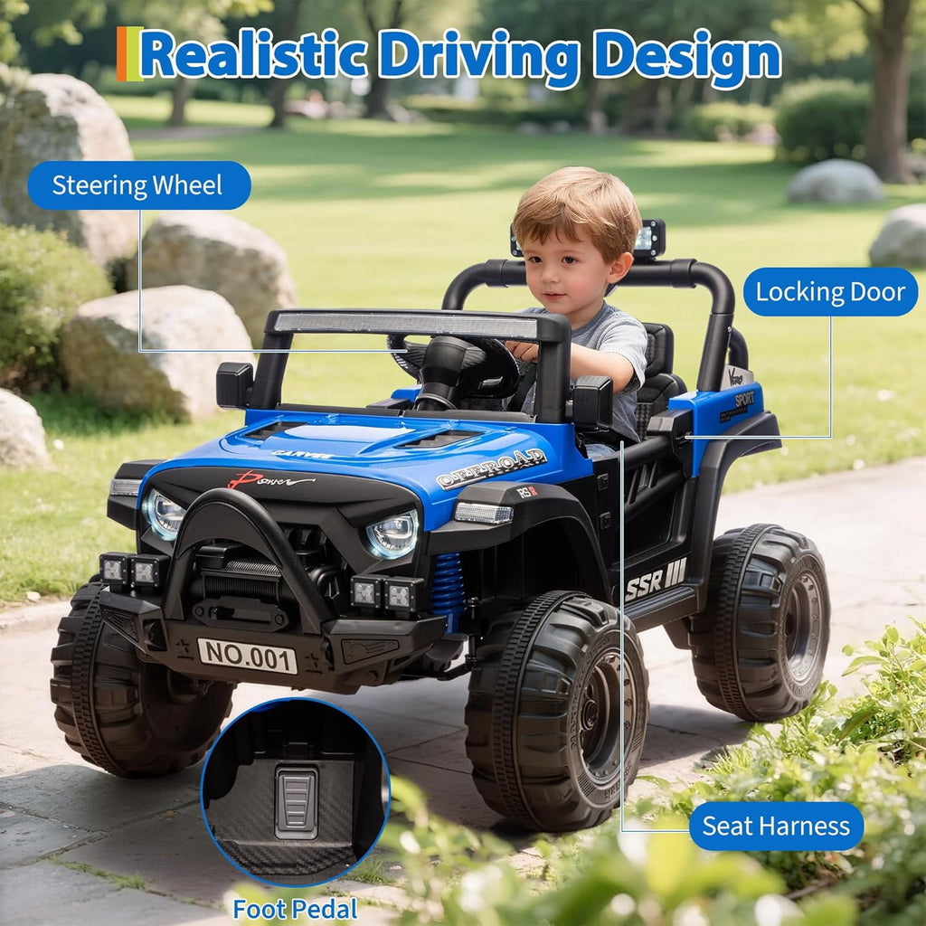 12V Electric Ride-On Truck, 4-Wheel Ride-On Car with Parent Remote Control, Dual 35W Motors, Spring Suspension, 3 Speeds, Bluetooth, LED Lights