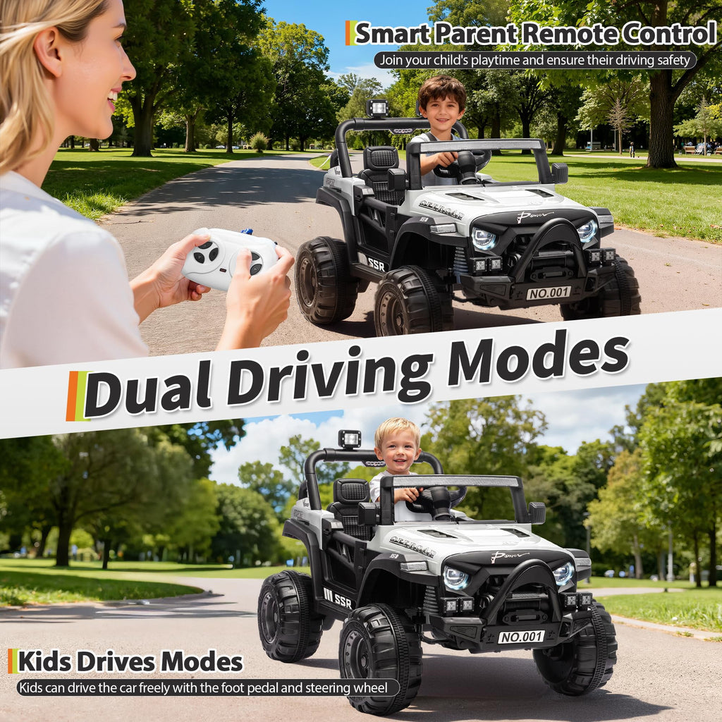 12V Kids Electric Ride-On Car – Parent Remote Control, 3 Speeds, Safety Locking Doors, 3-Point Harness, Spring Suspension, wireless Music, LED Lights, Anti-Slip Tires, Foot Brake, Battery Powered Toy
