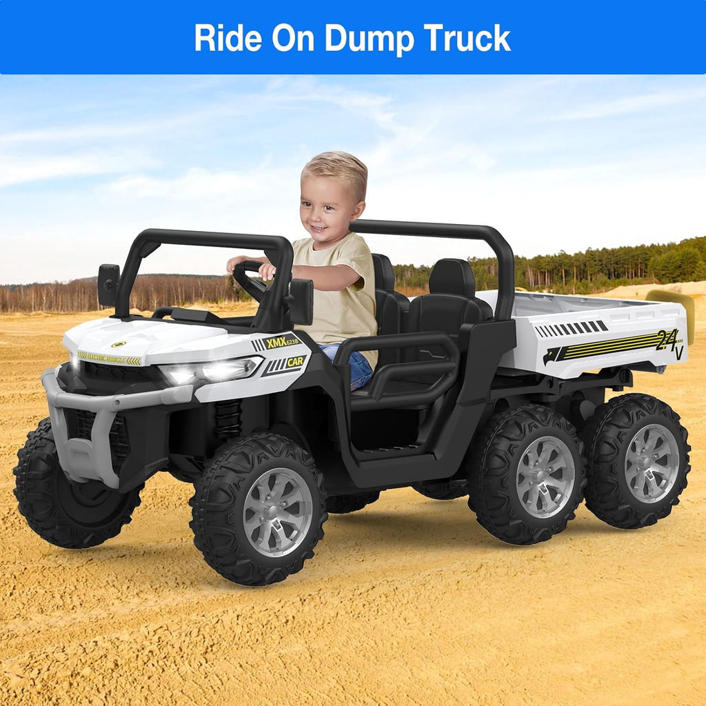 24V 4WD Electric Ride-On Dump Truck for , 2-Seater UTV with Remote Control, Bluetooth Music, Seatbelts, LED Lights, Mobile Phone Connectivity, Double Seat 6 Wheel Truck for Ages 3-8,Green
