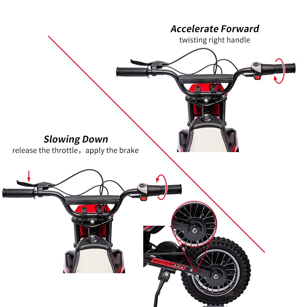 High-Speed 24V 250W Electric Off-Road Motorcycle – 13.6MPH Dirt Bike for Kids & Teens, Leather Seat, Disc Brake, Chain Drive, Air Tires, Twist Throttle, Ages 8-13, Red