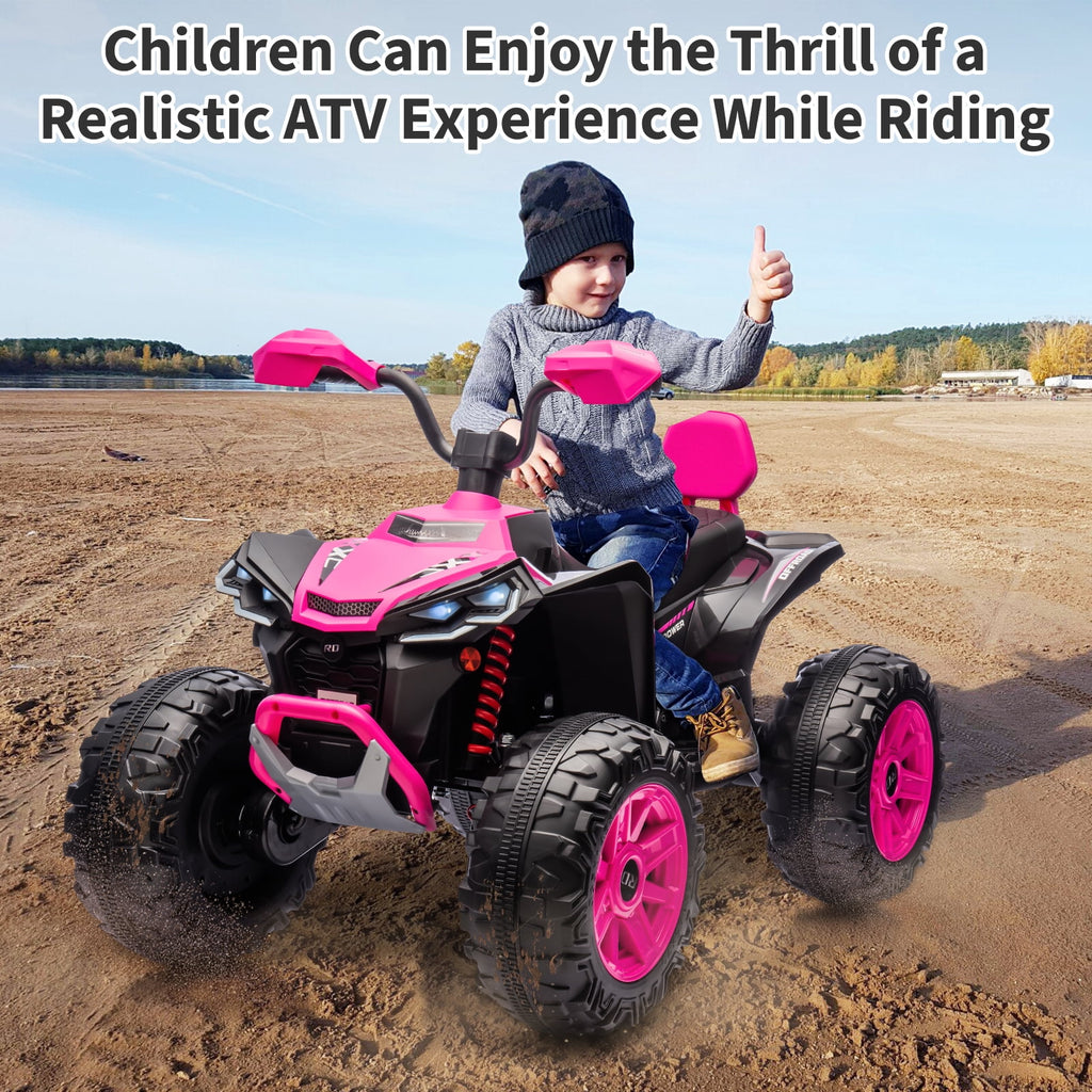 24V 2-Seater Kids Electric ATV Ride-On Toy – Dual 500W Motors, Parent Remote, wireless Audio, USB, LED Headlights, Spring Suspension, Music Player, urgent Brake, Ages 3–8, Pink