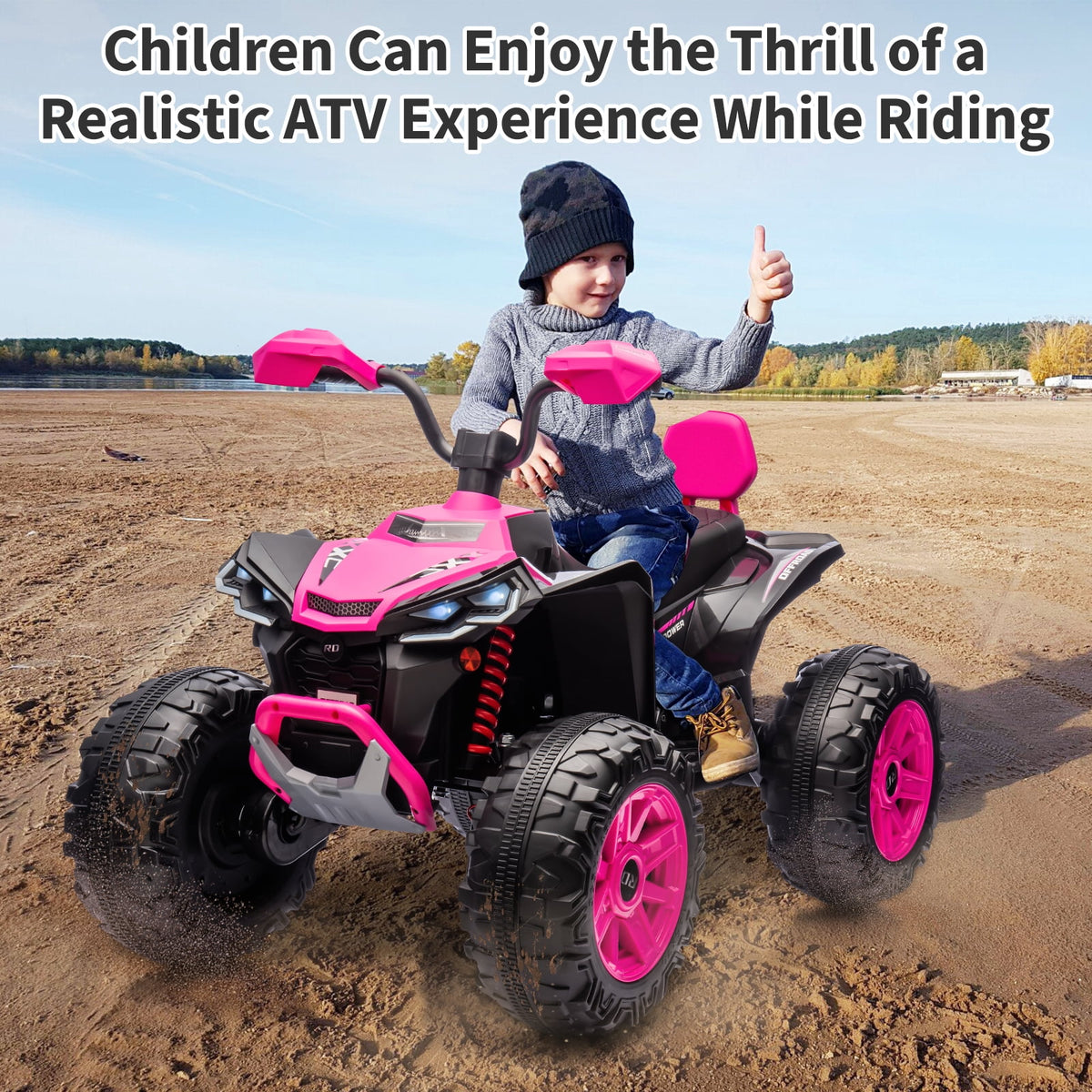24V 2-Seater Kids Electric ATV Ride-On Toy – Dual 500W Motors, Parent Remote, wireless Audio, USB, LED Headlights, Spring Suspension, Music Player, urgent Brake, Ages 3–8, Pink