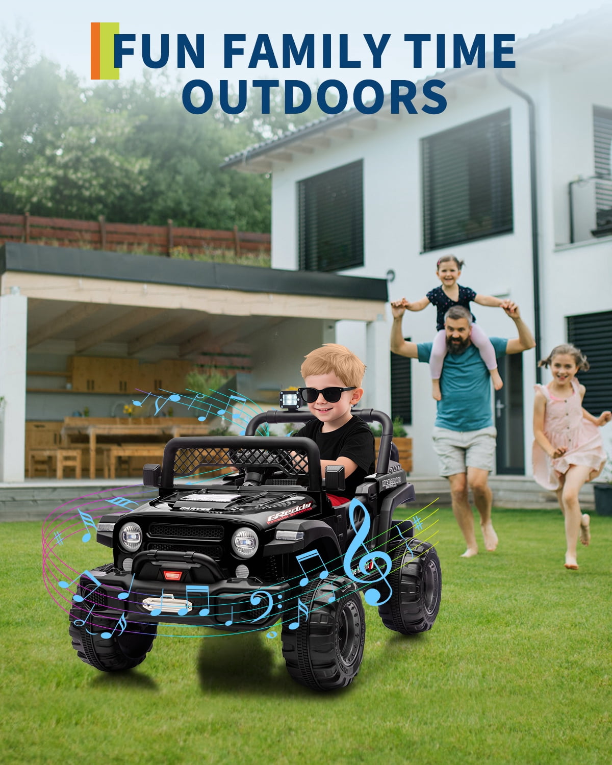 12V Kids Ride-On Truck – Dual 550W Motors, Remote Control, 3-Speed up to 6MPH, Spring Suspension, LED Lights, Music, Safety Belt, Storage – Electric Toy Car for Kids Ages 2-8 – Black