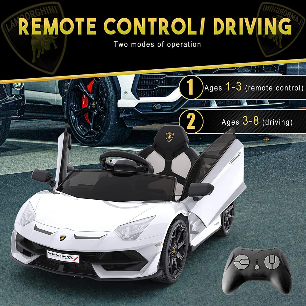 12V Licensed Sports Car Ride On Vehicle with Remote Control, Electric Ride On Car with Bluetooth, Hydraulic Swing Doors, LED Lights, Dual 25W Motors, USB/AUX/TF Audio