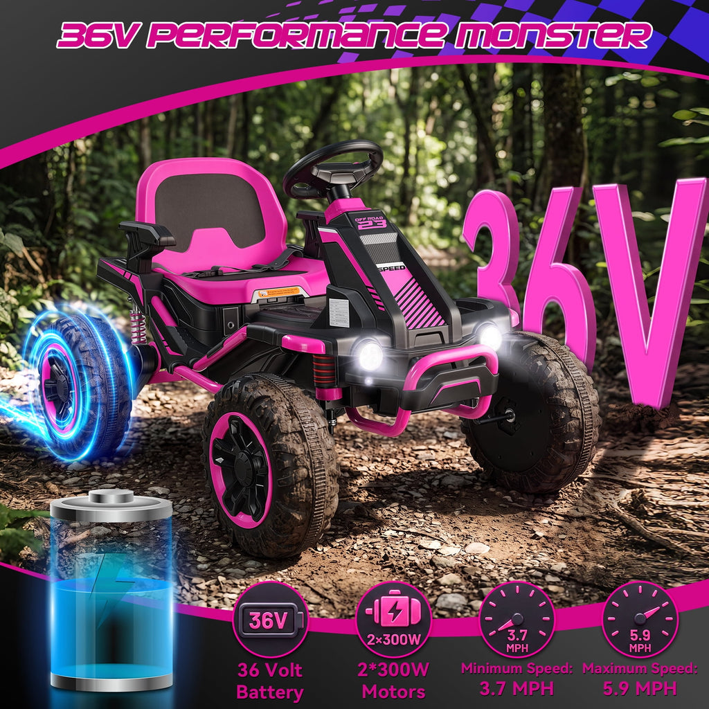 VIBESPARK 36V Ride on Toys for Big Kids Ages 6-12, 600W Ride on Cars up to 5.9 mph, Powerful 4 Wheeler Quad, Ride on ATV W/ Adjustable Seat, Ball-bearing Design, Power Display, Light Control, Blue
