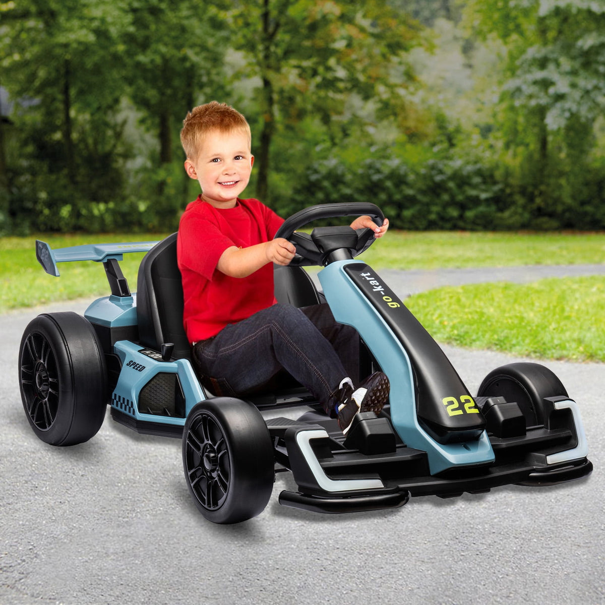 24V Kids Electric Go Kart, 300W Drift Ride-On Car with Dual 150W Motors - Adjustable Seat, 4 Speed Modes, 8.5mph Max, LED Lights, Music & Horn, Safety Belt, Outdoor Racing Toy - Red