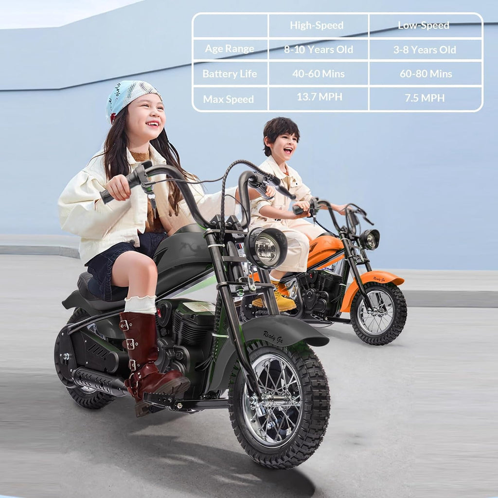 24V Electric Dirt Bike, 250W Motorized Motorcycle with LED Light, Leather Seat, 2 Speeds up to 14 MPH, Up to 60 Minutes Runtime,Green