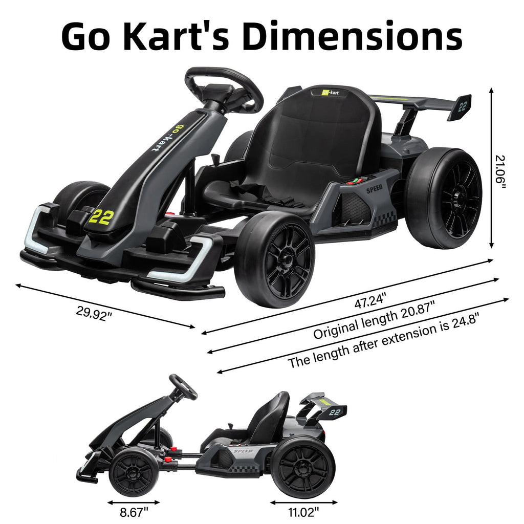 24V Kids Electric Go Kart, 300W Drift Ride-On Car with Dual 150W Motors - Adjustable Seat, 4 Speed Modes, 8.5mph Max, LED Lights, Music & Horn, Safety Belt, Outdoor Racing Toy - Red
