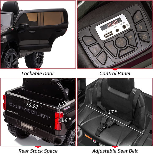12V Licensed Chevrolet Silverado Ride On Truck, Electric Ride On Car with Remote Control, Bluetooth, MP3, LED Lights, Spring Suspension, Storage Bin, Realistic Truck Toy