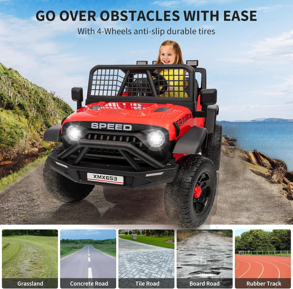 12V Ride-On Electric Car with Remote Control, Extra-Wide 13" Seat, 3 Speeds, 1.6-4.1 MPH, LED Lights, Music, USB, Safety Belt