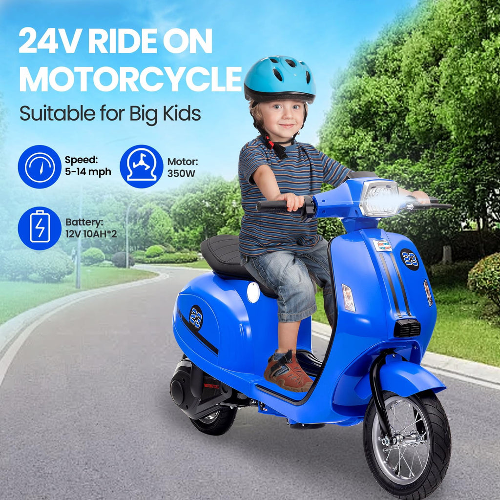 Towallmark Electric Motorcycle for Big Kids, 24V 350W Kids Ride on Moped, Max Up to 14MPH, with Rear Brake, Twist Grip Throttle & LED Light, Electric Motorbike for Kids/Teens 8-12