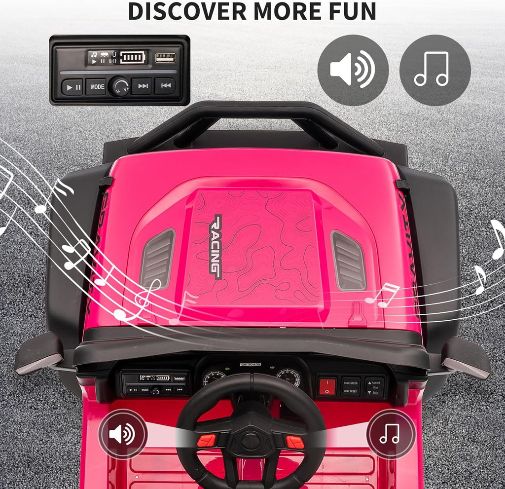 12V Ride-On Electric Car with Remote Control, Extra-Wide 13" Seat, 3 Speeds, 1.6-4.1 MPH, LED Lights, Music, USB, Safety Belt