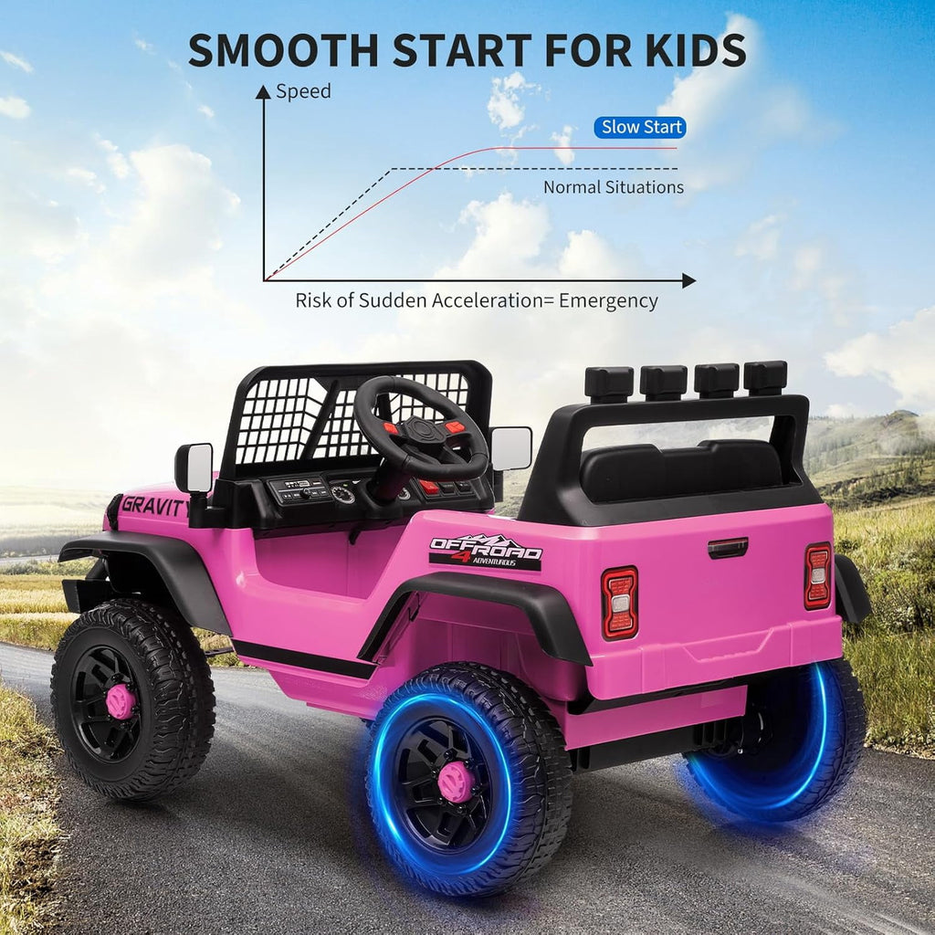 12V Ride-On Electric Car with Remote Control, Extra-Wide 13" Seat, 3 Speeds, 1.6-4.1 MPH, LED Lights, Music, USB, Safety Belt