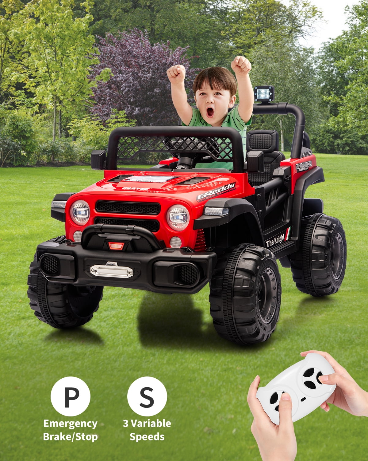 12V Kids Ride-On Truck – Dual 550W Motors, Remote Control, 3-Speed up to 6MPH, Spring Suspension, LED Lights, Music, Safety Belt, Storage – Electric Toy Car for Kids Ages 2-8 – Rose Red