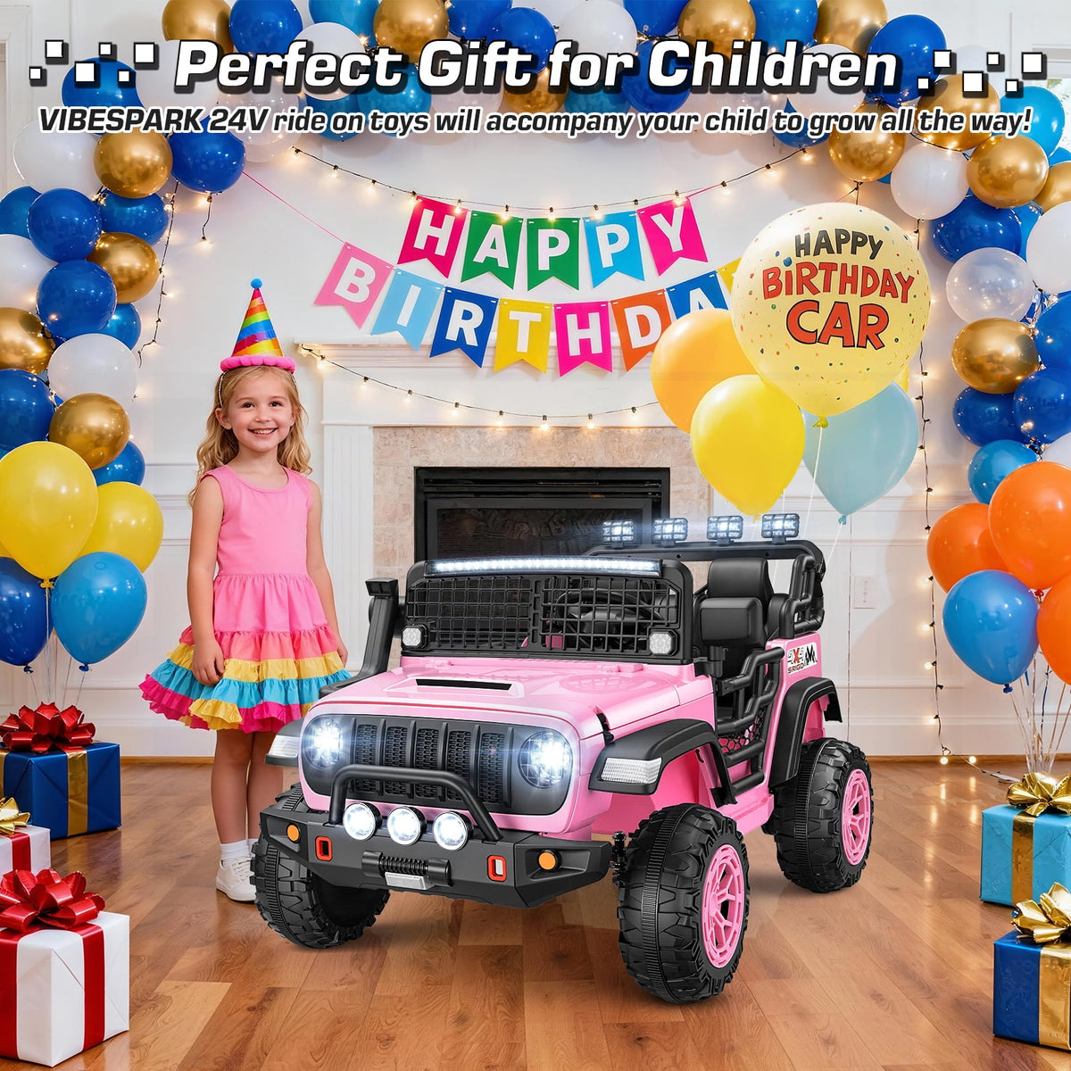 Funcid 24 Volt Ride on Toys, 2-Seater Electric Car, 400W Ride on Cars with Remote Control, Ride on Truck W/ Bluetooth, Music, Power Display, High/Low Speed, Light Control, Suspension, Pink