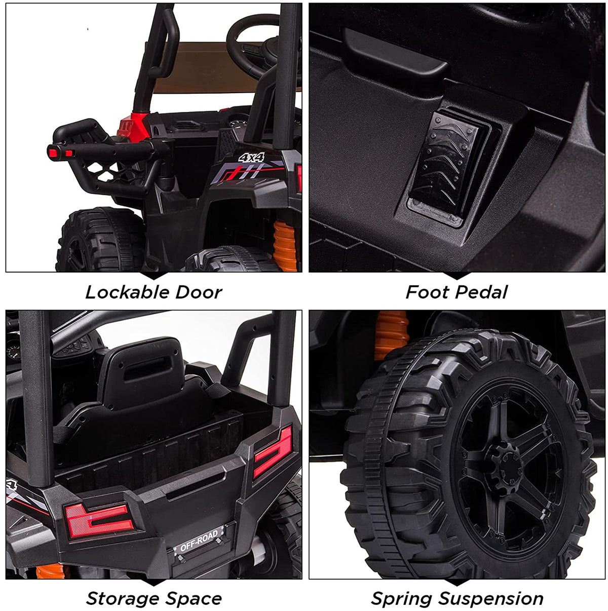 12V Ride-On Electric Car with Trunk, Remote Control, Spring Suspension, Locking Door, 3 Speeds, LED Headlights, Music, USB & AUX, Electric Vehicle for Ages 3+,Red
