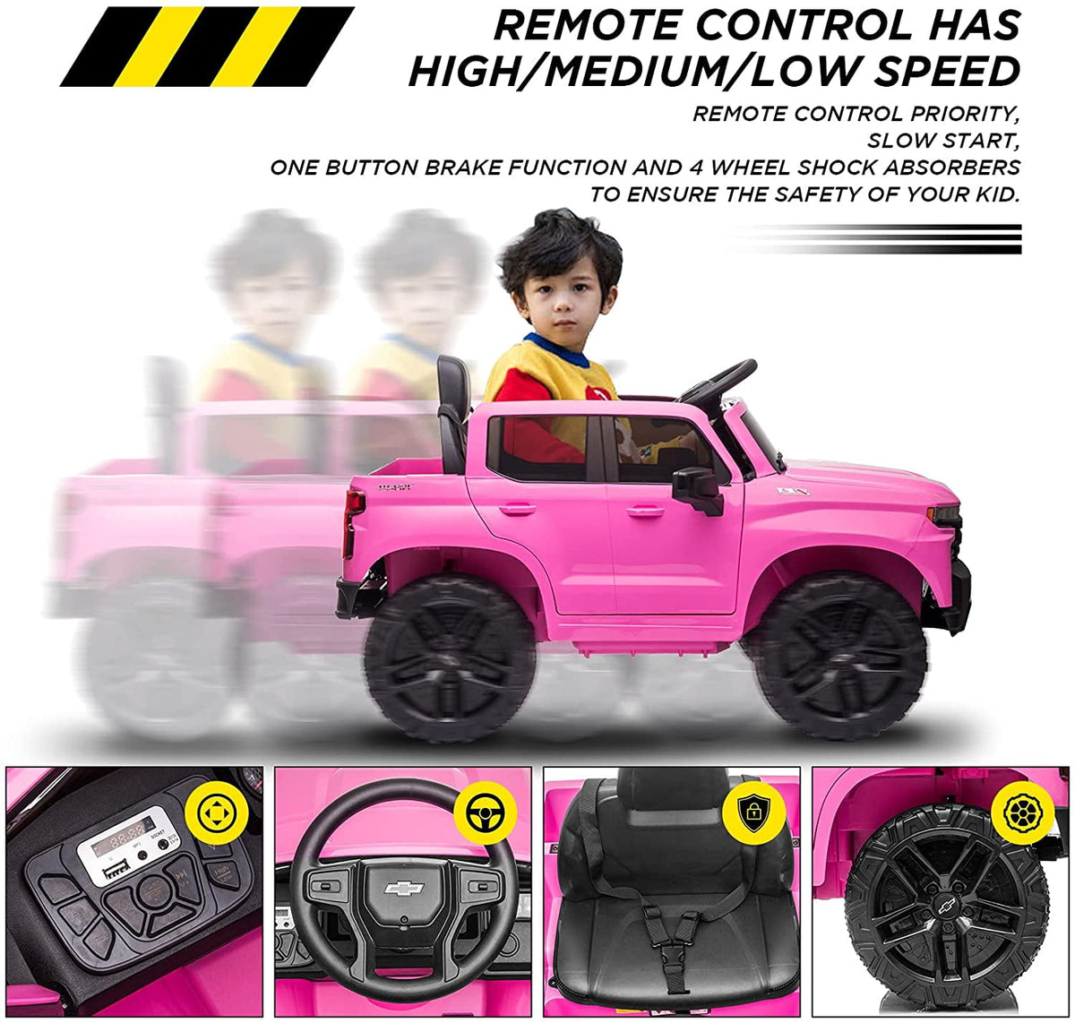 12V Licensed Chevrolet Silverado Ride On Truck, Electric Ride On Car with Remote Control, Bluetooth, MP3, LED Lights, Spring Suspension, Storage Bin, Realistic Truck Toy