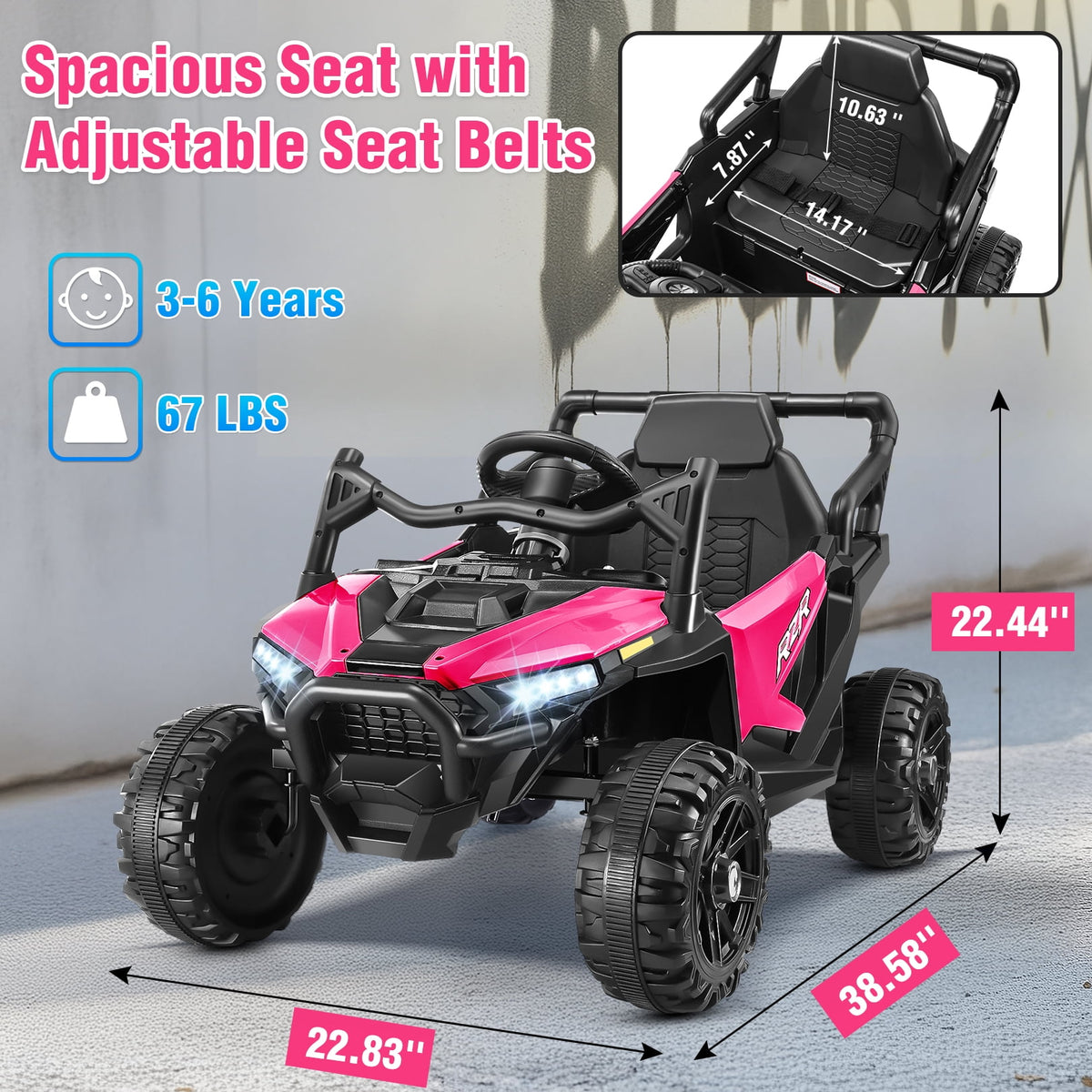 VIBESPARK 24V Ride on Toys for Kids, Ride on Cars with Remote Control, Powered Ride on Electric Car w/ Bluetooth, Music Player, LED Lights, Black