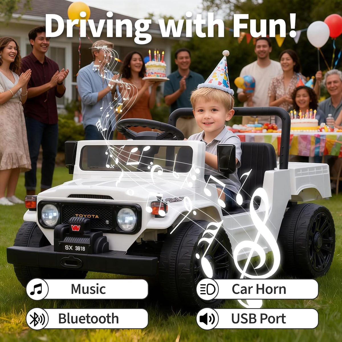 12V Licensed Toyota Ride-On Pickup Truck, Electric Ride-On Car with Remote Control, Lift-Up Dump Bed, Suspension, Bluetooth, Music, 3.73 MPH