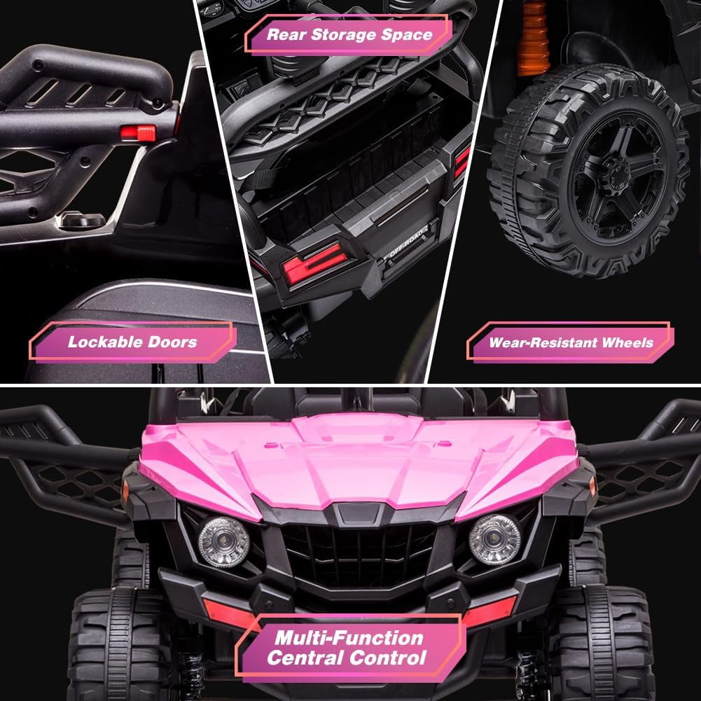 12V Ride-On Electric Car with Trunk, Remote Control, Spring Suspension, Locking Door, 3 Speeds, LED Headlights, Music, USB & AUX, Electric Vehicle for Ages 3+,Pink