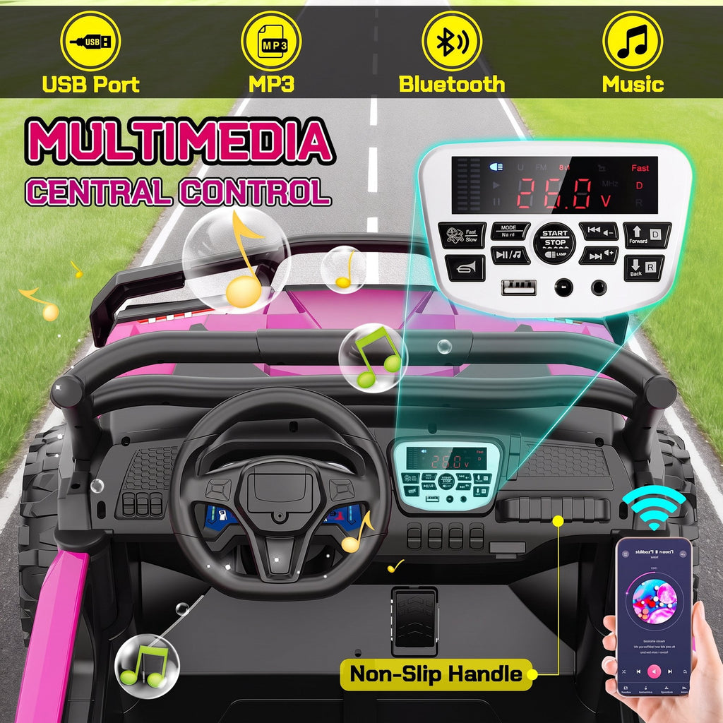 VIBESPARK 24 Volt 2 Seater Ride on Toys for Kids, Powered Ride on Cars with Remote Control, Electric UTV Car for 3-8 Boys Girls Gift w/ Bluetooth, LED Light, Music, Green