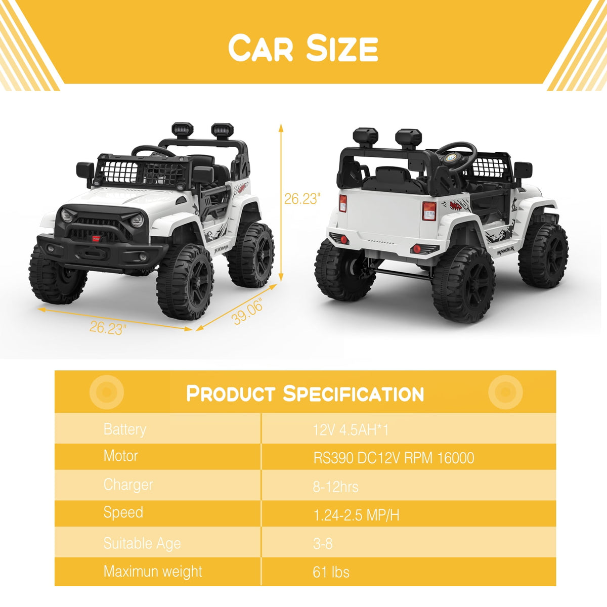 12V Kids Electric Ride-On Truck – Parental Remote Control, Seasonal Suspension, LED Lights, Wireless Connection, 2 Speeds, Standard Test Method Certified, Off-Road Toy Car