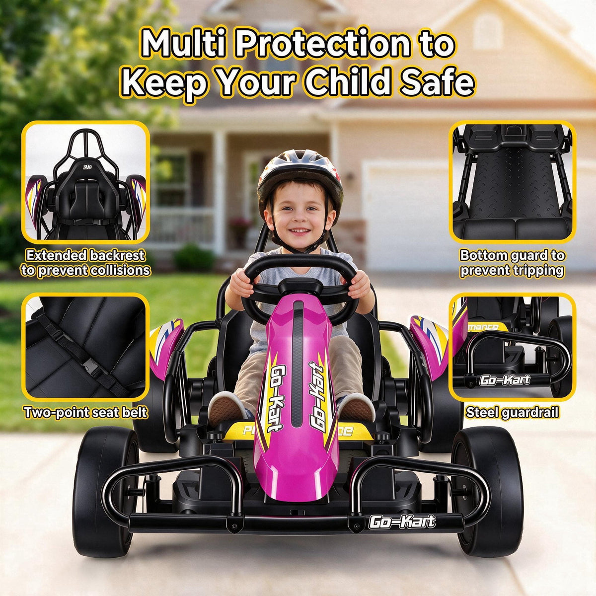 VIBESPARK Drift Go Kart, 24V 10AH Electric Go Kart for Kids Ages 6-14, 360° Drift Mode, Ride On Car with Backrest & Adjustable Seat, 300W Dual Motors, Max Speed 7.5mph/h, Blue