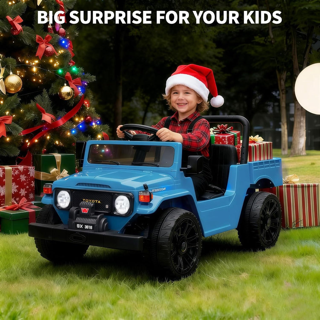 12V Licensed Toyota Ride-On Pickup Truck, Electric Ride-On Car with Remote Control, Lift-Up Dump Bed, Suspension, Bluetooth, Music, 3.73 MPH