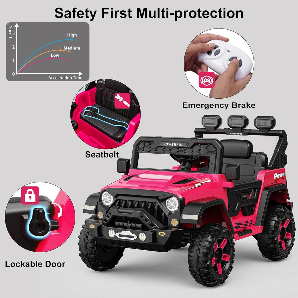 12V Ride-On Truck Car, 7Ah Battery, Parent Remote Control, 3 Speeds Up to 3.7 MPH, Soft Start, LED Lights, Bluetooth, USB, AUX, MP3, 66 Lbs