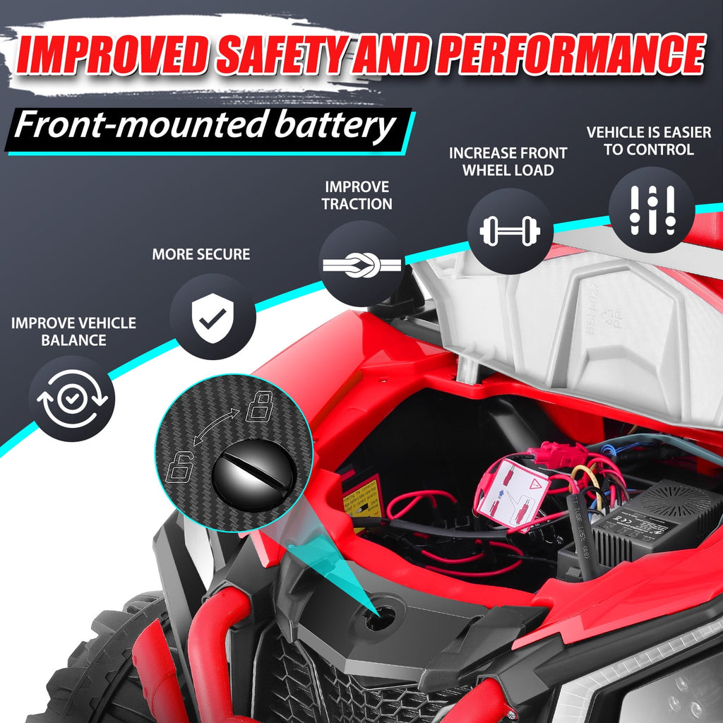 Funcid 24V Ride on Toys 4WD Ride on Cars with Remote Control, 2 XL Seater Electric Car for Kids, Power Car Wheels, UTV w/ 4*200W Motor, Bluetooth, Music, Lights, 3 Speeds, Black