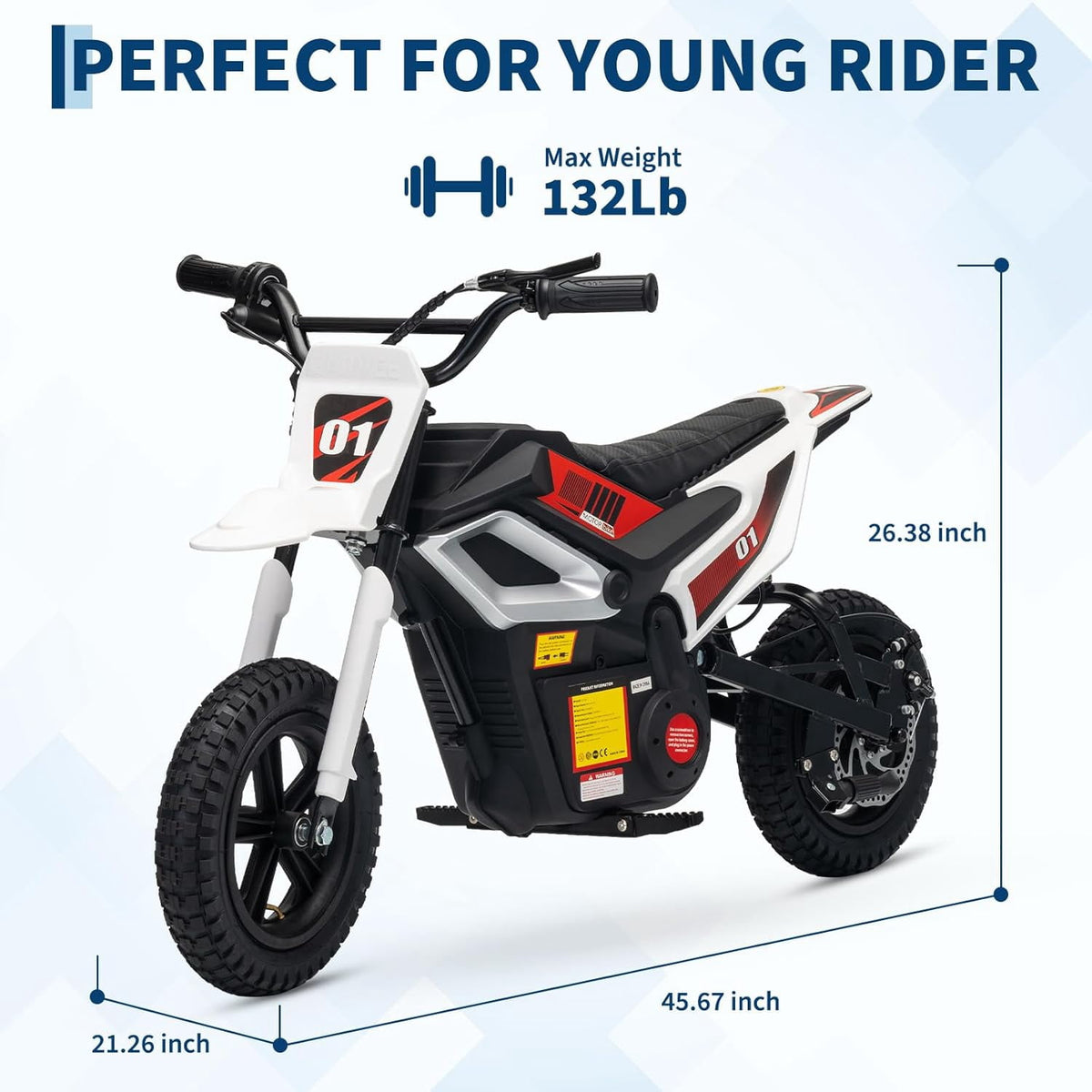 Fectiontool 24V Electric Ride-On Motorcycle, 350W Motor, 24V 7Ah Rechargeable Battery, Battery Powered Ride-On Bike, Energy-Efficient Charger Included,White