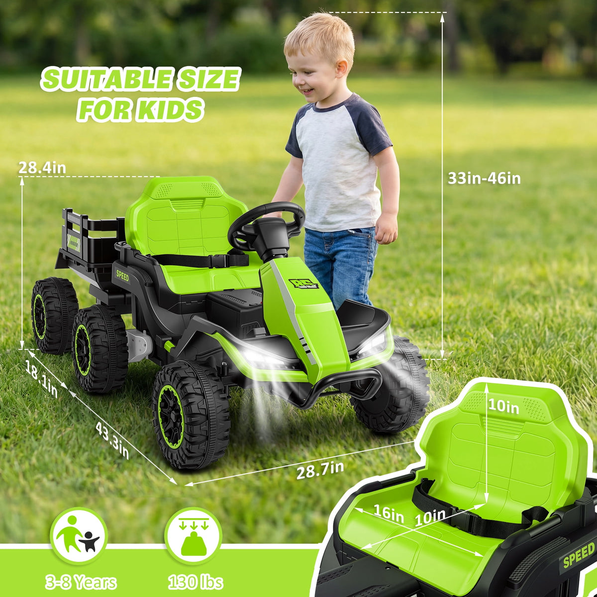 Farmdex 24 Volt Ride on Toys with Remote Control, 7AH Battery Ride on Cars, 4 Wheeler Quad ATV, Electric Car for Kids w/ Bluetooth, Music, Battery Display, LED Light Control, 5 MPH, Red