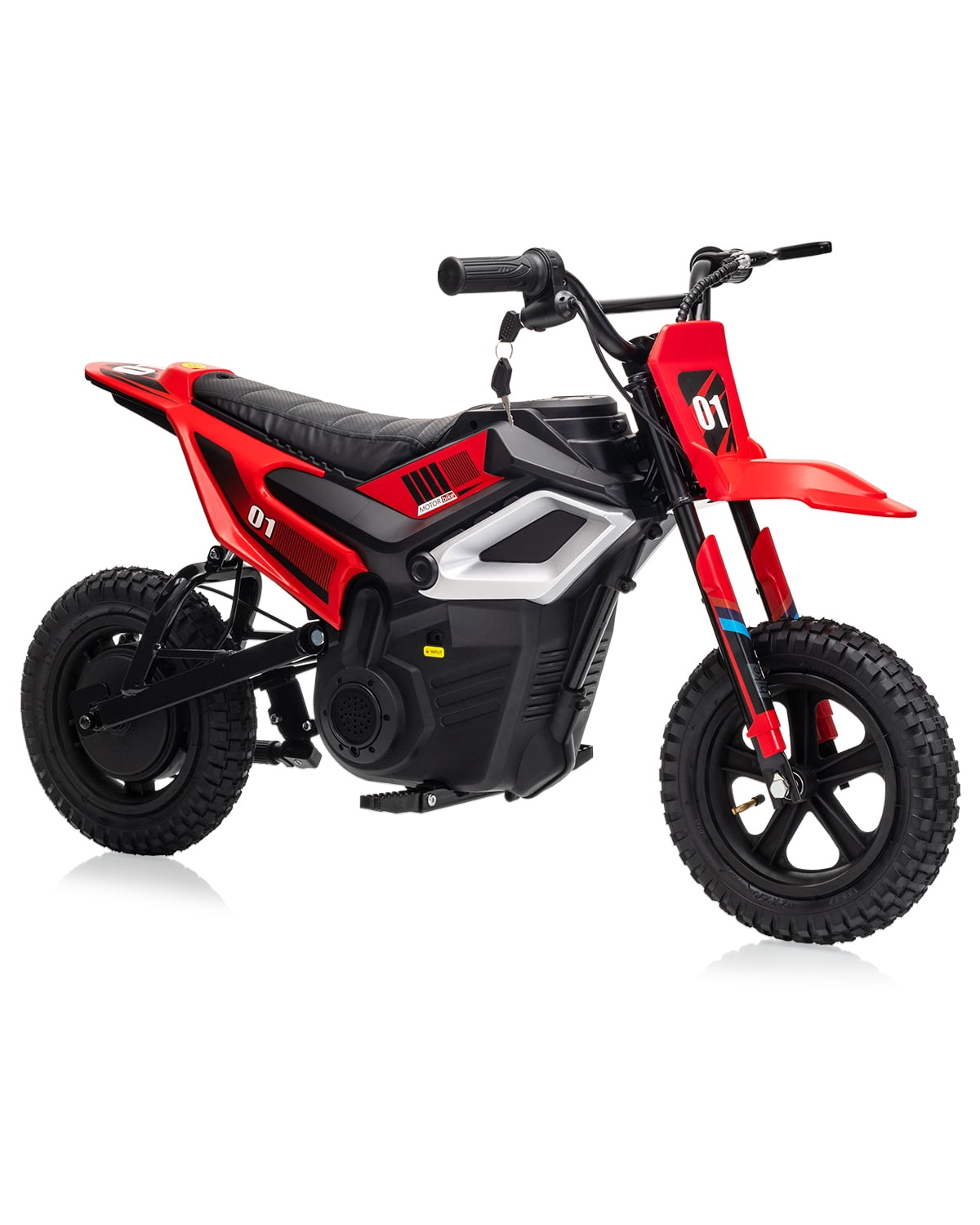 24V 350W Electric Dirt Bike for Kids - 13.7 MPH Max Speed, 12 Mile Range, Rear Suspension, Twist Grip Throttle, Key Start, Hand Brake - Built-in Music & wireless, Ride-On Motorcycle Toy, Red