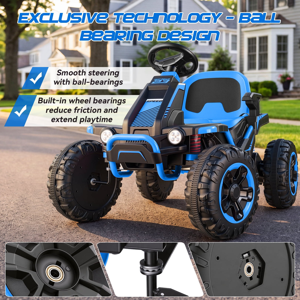 VIBESPARK 36V Ride on Toys for Big Kids Ages 6-12, 600W Ride on Cars up to 5.9 mph, Powerful 4 Wheeler Quad, Ride on ATV W/ Adjustable Seat, Ball-bearing Design, Power Display, Light Control, Blue