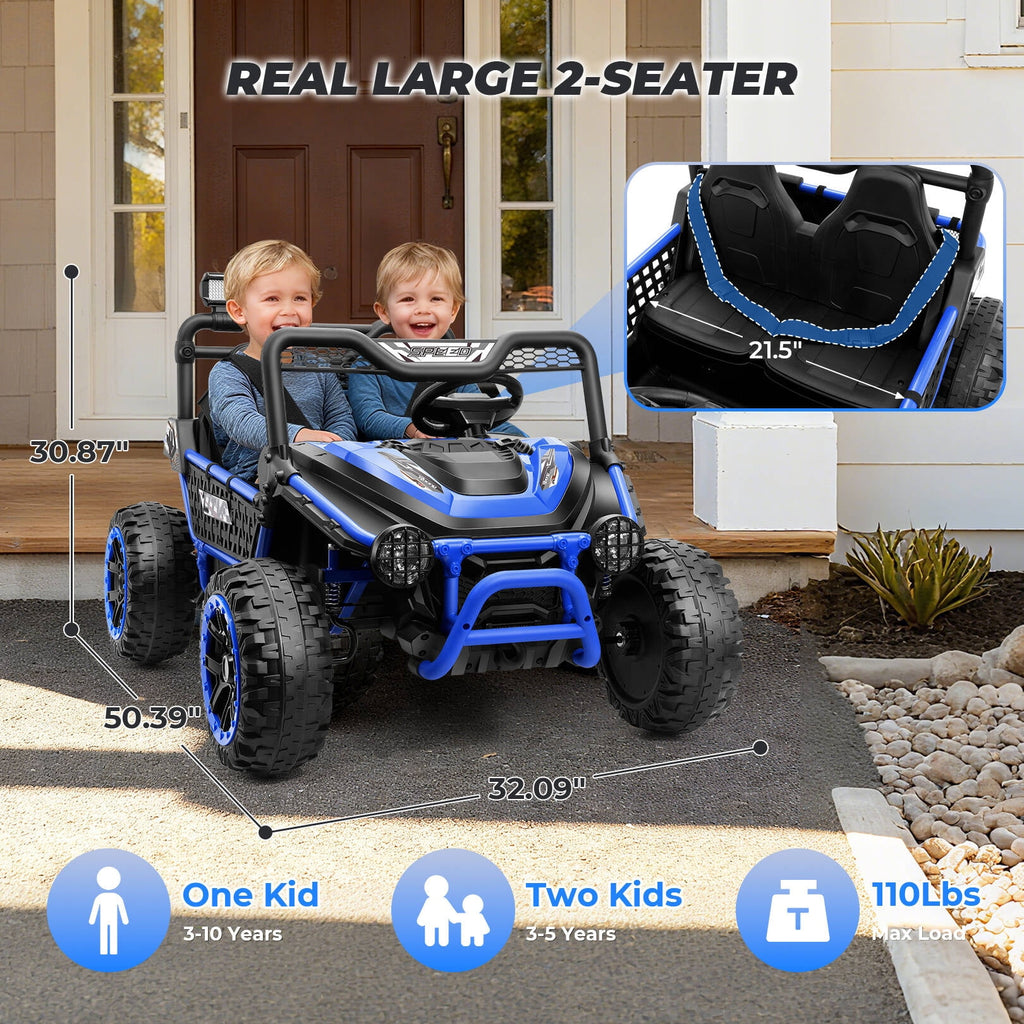 Farmdex 24V Ride on Car Truck, 2 Seater Electric UTV w/Remote Control, 21.5" Spacious Seat Ride on Toy for Kids Aged 3-10, Music, Storage, LED Light, Blue