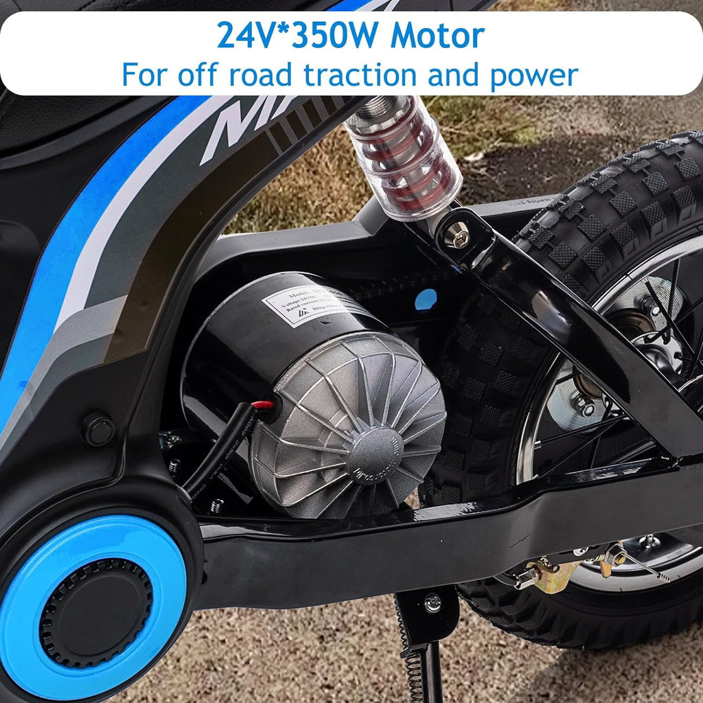 24V Electric Dirt Bike, 3-Speed Off-Road Motorcycle up to 14.29 MPH, Dual Suspension, Hydraulic Front Fork, Steel Frame, 135 lbs Capacity