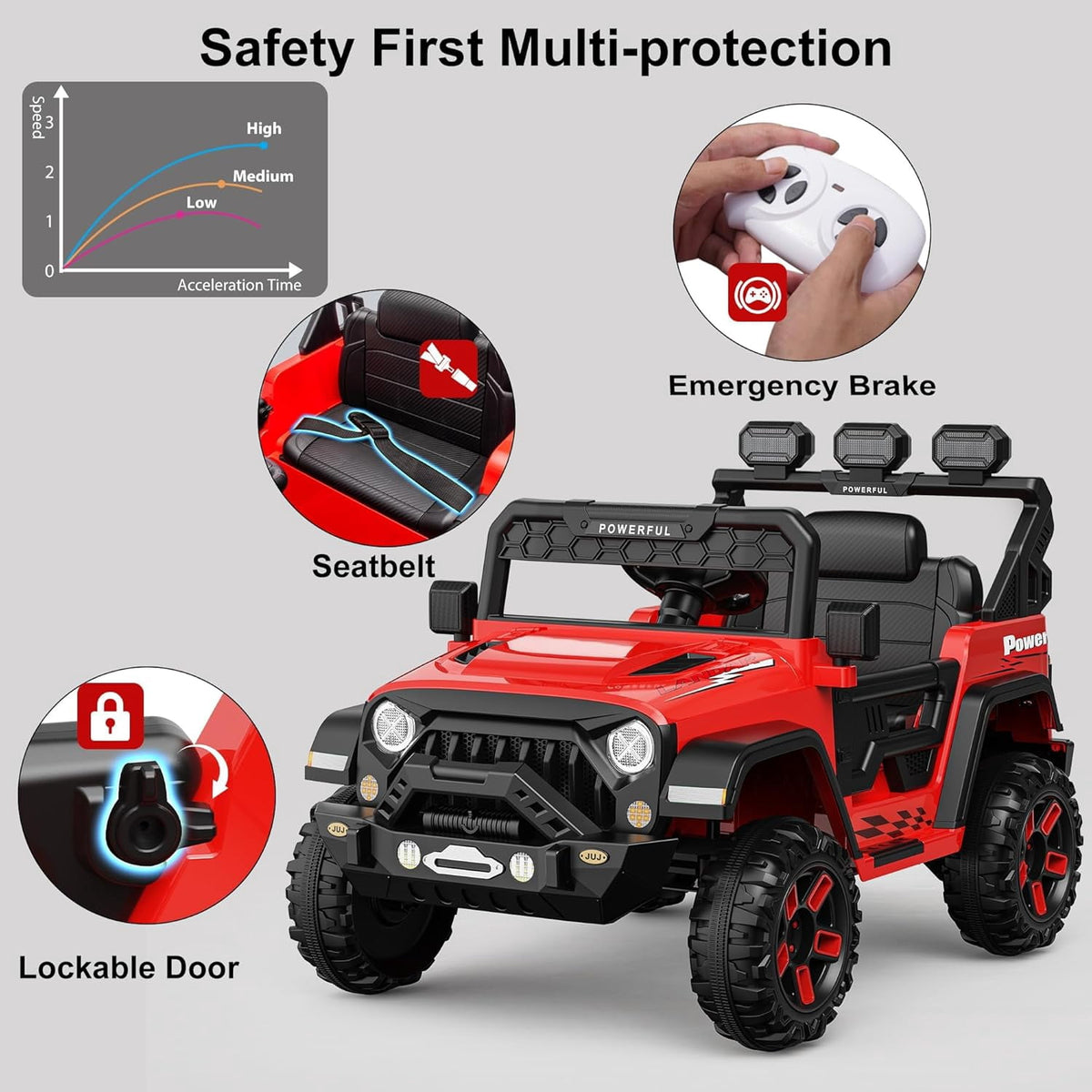 12V Ride-On Truck Car, 7Ah Battery, Parent Remote Control, 3 Speeds Up to 3.7 MPH, Soft Start, LED Lights, Bluetooth, USB, AUX, MP3, 66 Lbs