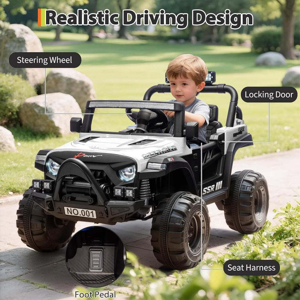 12V Electric Ride-On Truck, 4-Wheel Ride-On Car with Parent Remote Control, Dual 35W Motors, Spring Suspension, 3 Speeds, Bluetooth, LED Lights