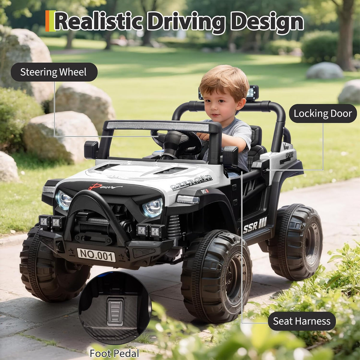 12V Electric Ride-On Truck, 4-Wheel Ride-On Car with Parent Remote Control, Dual 35W Motors, Spring Suspension, 3 Speeds, Bluetooth, LED Lights
