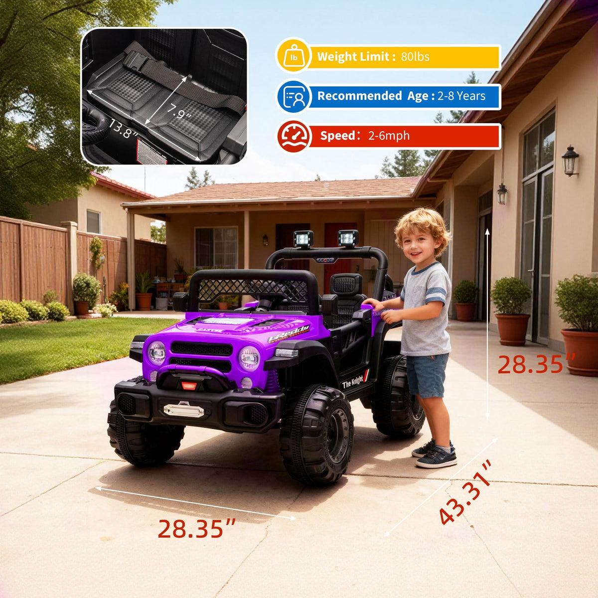 12V Kids Ride-On Truck – Dual 550W Motors, Remote Control, 3-Speed up to 6MPH, Spring Suspension, LED Lights, Music, Safety Belt, Storage – Electric Toy Car for Kids Ages 2-8 – Rose Red