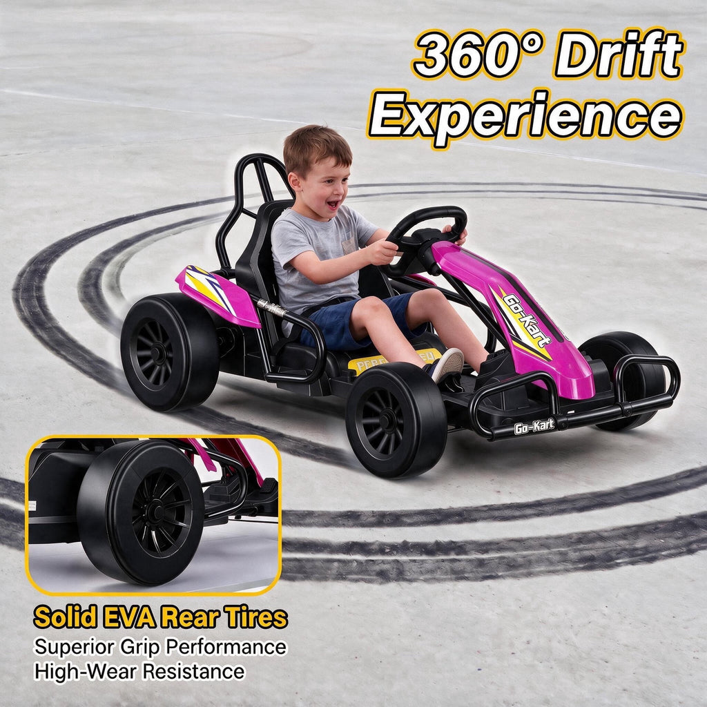 VIBESPARK Drift Go Kart, 24V 10AH Electric Go Kart for Kids Ages 6-14, 360° Drift Mode, Ride On Car with Backrest & Adjustable Seat, 300W Dual Motors, Max Speed 7.5mph/h, Blue
