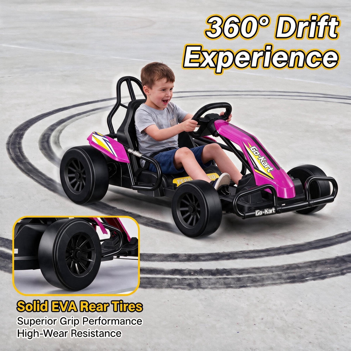 VIBESPARK Drift Go Kart, 24V 10AH Electric Go Kart for Kids Ages 6-14, 360° Drift Mode, Ride On Car with Backrest & Adjustable Seat, 300W Dual Motors, Max Speed 7.5mph/h, Blue