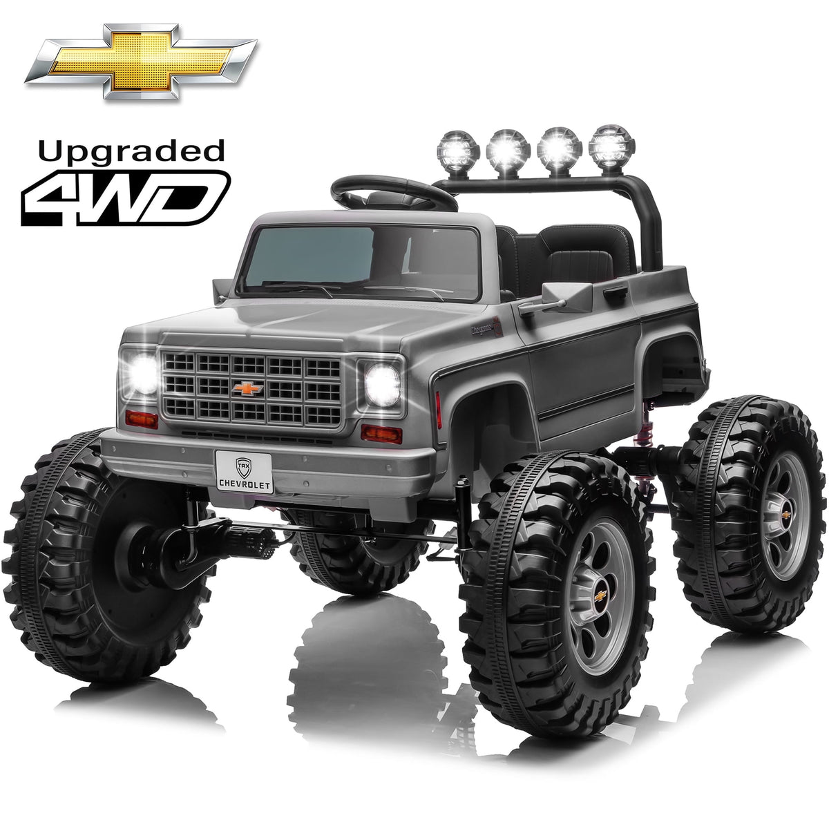 Sunnyfree Upgraded 4WD Chevrolet Cheyenne 24 Volt Ride on Toys, Electric Car for Kids, Power Truck Wheels with Remote, Bluetooth, USB, LED Lights, Black
