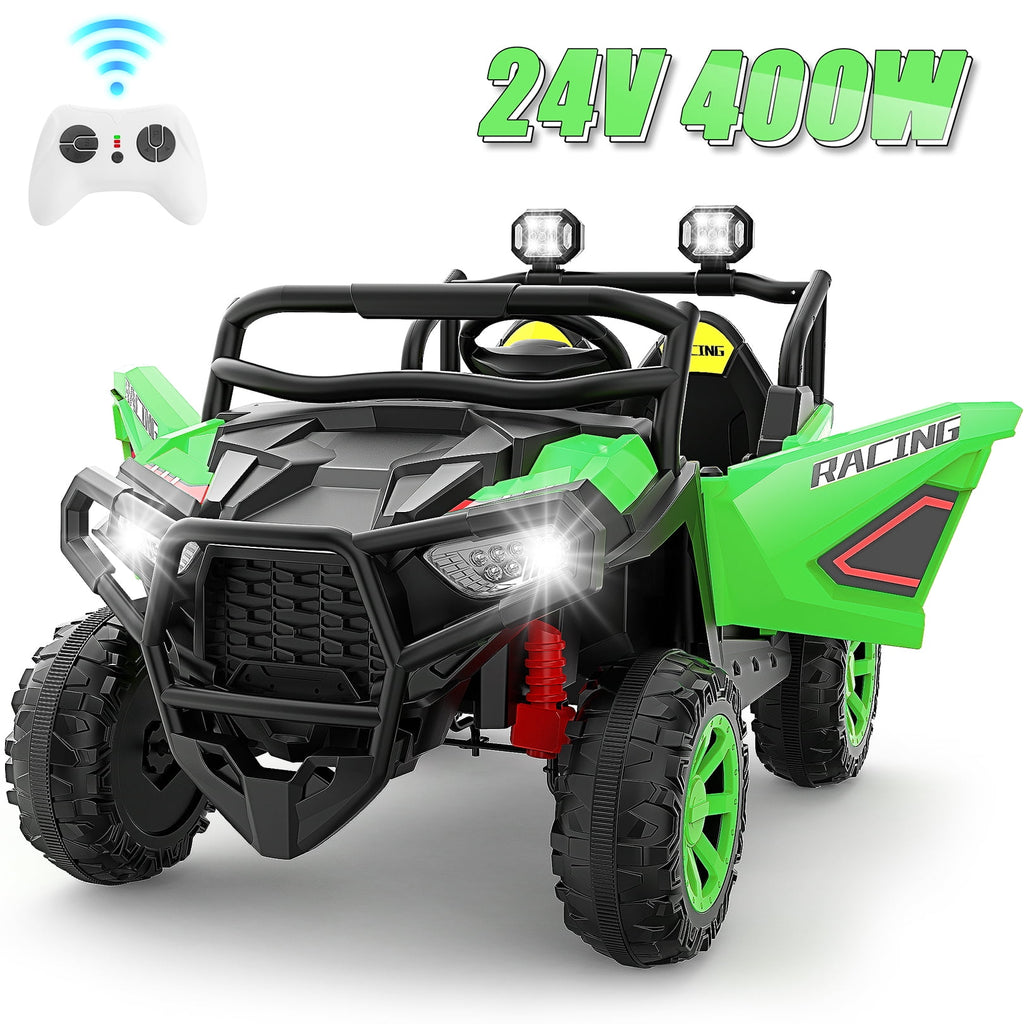 VIBESPARK 24 Volt 2 Seater Ride on Toys for Kids, Powered Ride on Cars with Remote Control, Electric UTV Car for 3-8 Boys Girls Gift w/ Bluetooth, LED Light, Music, Green